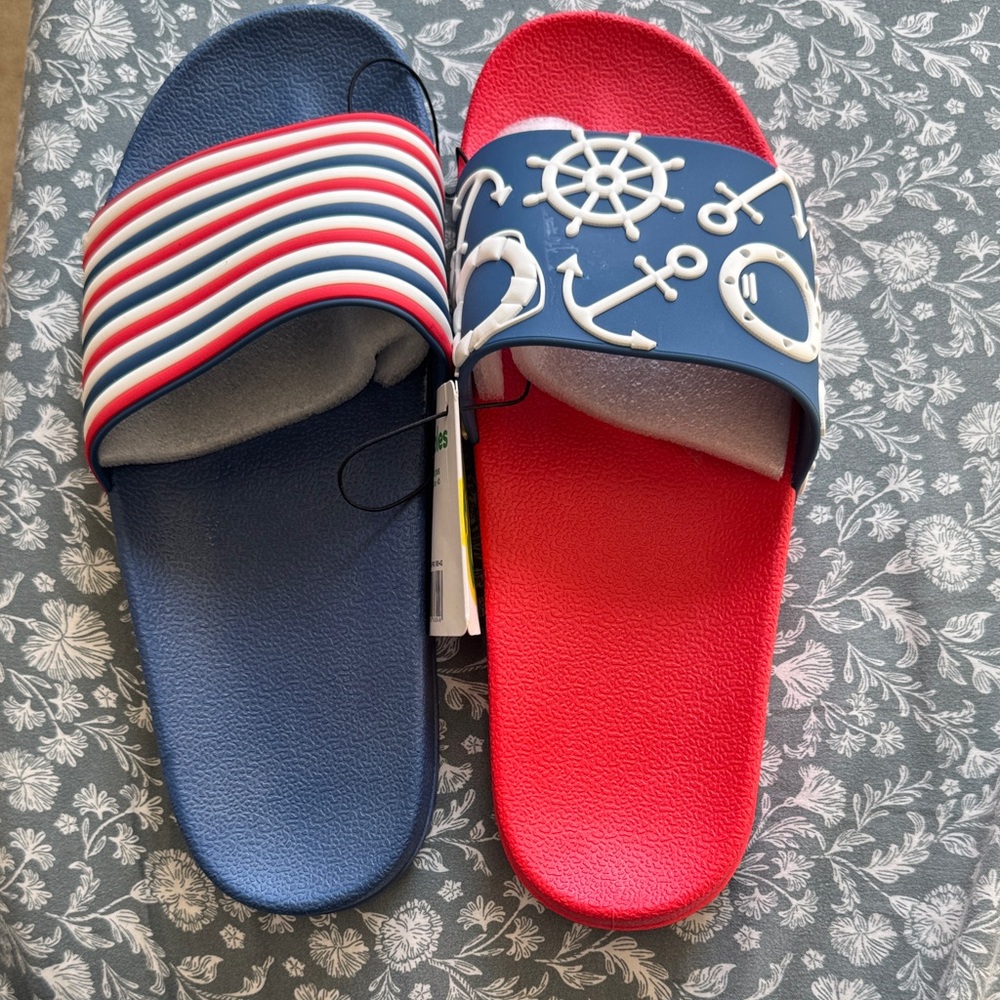 Nautical Red & Navy Slide Sandals